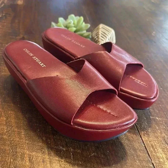 Colin Stuart | Vintage Red Leather Platform Slide Sandals - Picture 1 of 6